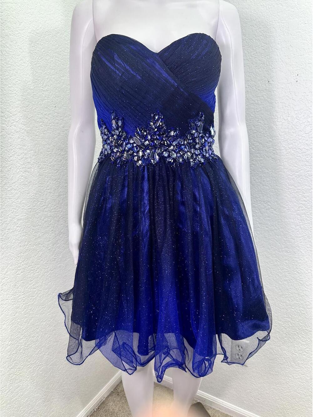 VTG Y2K Sz 5/6 Bee Darlin Blue Ombre Beaded Strapless Prom Dress Whimsigoth